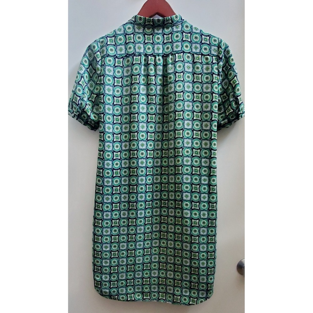 J. Crew Dress A Line Size 0 Emerald/Navy/Yellow/Ivory Geometric Tile Print Lined - Picture 2 of 7